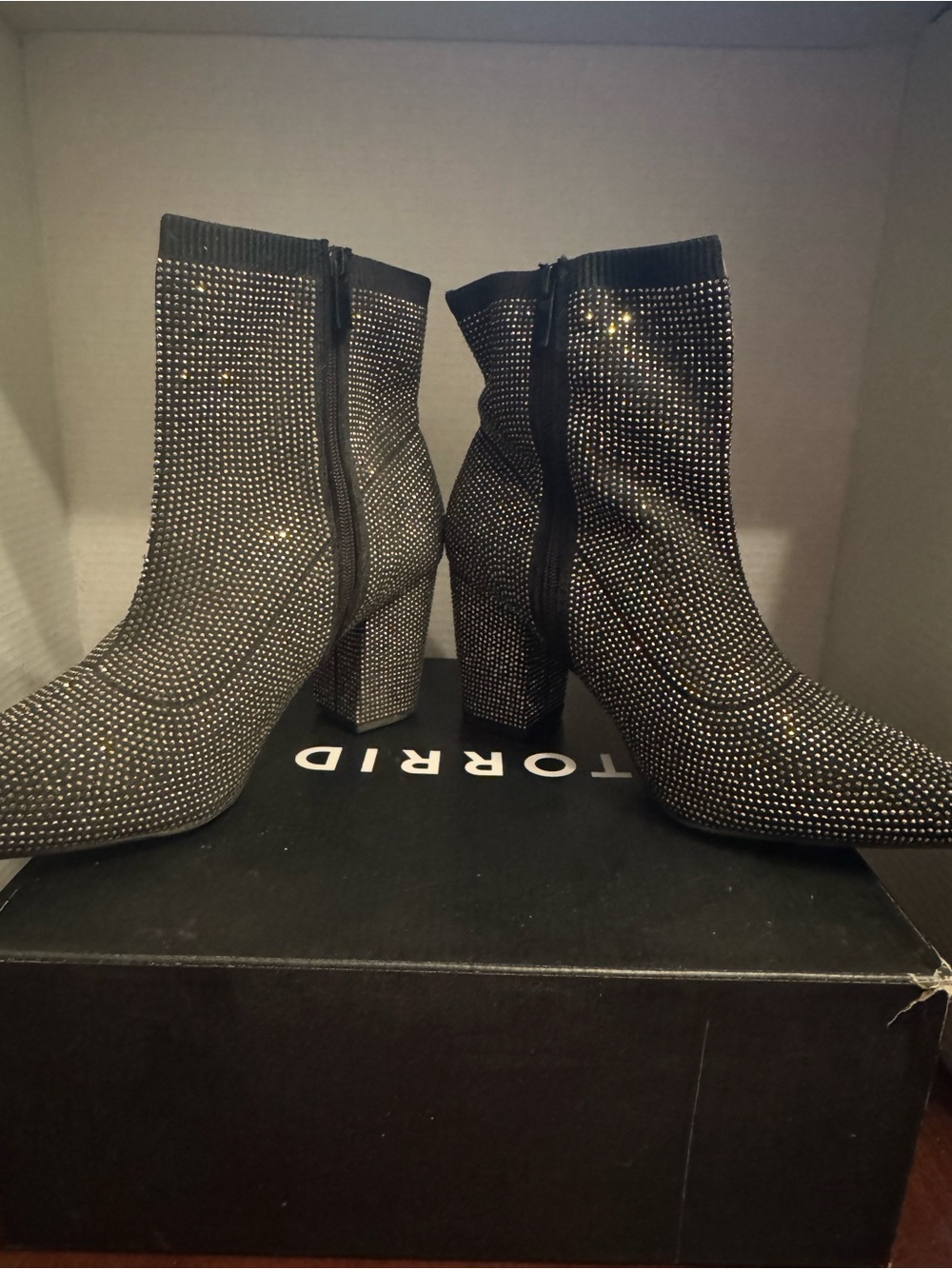 Torrid Rhinestone Stretch Knit Booties Black 9.5WW Glam Crystal Ankle Boots